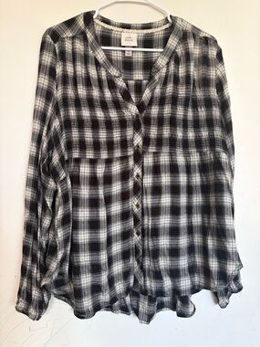 Knox Rose Gypsy Top Black & White Checkered Pattern Boho Baggy Gingham Comfort